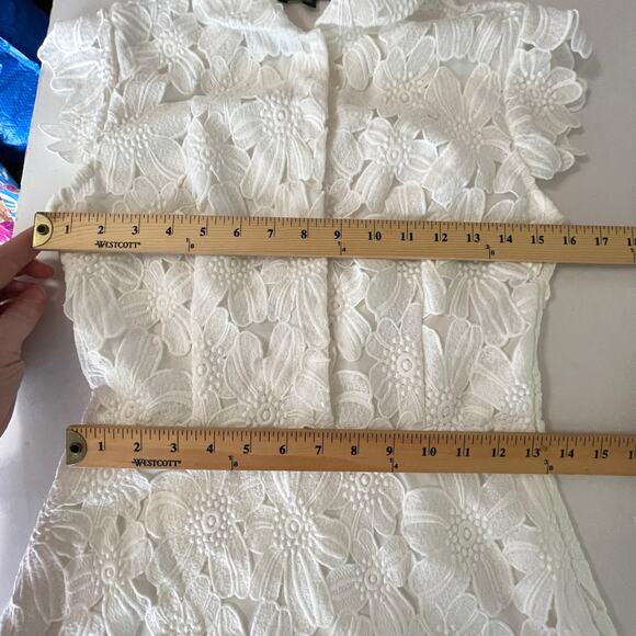 Summersun Silk Blend Floral Embroidered Cut Out Dress Sz M White Side Zip Snaps - Picture 11 of 14